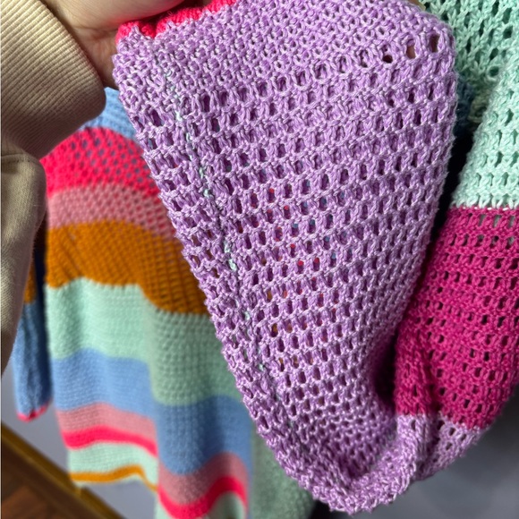 Crochet Style Bell Sleeve Colorblock Cover Up Dress - Picture 5 of 6